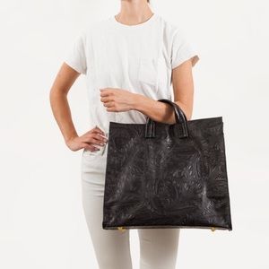 Clare V black leather simple tote